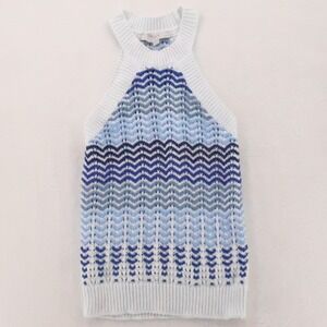 LOFT Chevron Knit Halter Sweater Tank Blue White Cotton Coastal Beachy Boho SP